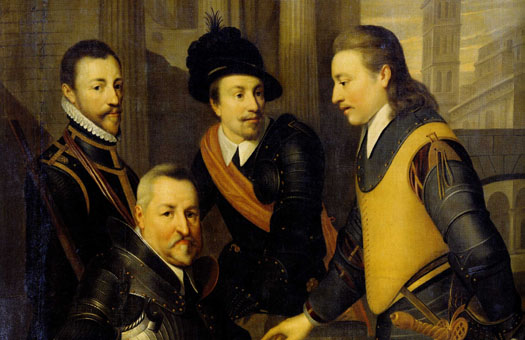 De vier broers van Willem van Oranje, Van links naar rechts: Lodewijk, Hendrik, Adolf en onderaan Jan.